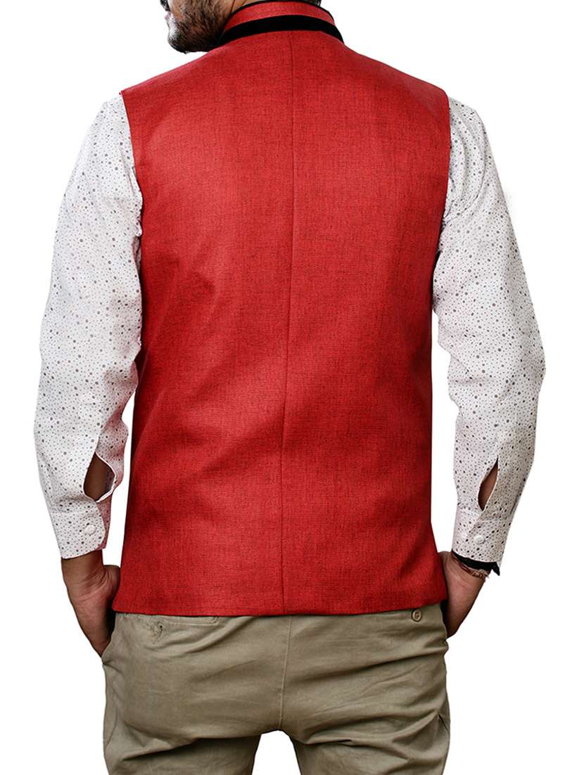 red cotton nehru jacket - 11757445 -  Standard Image - 2