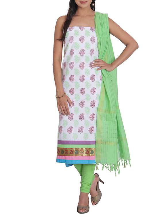 white cotton printed dress material