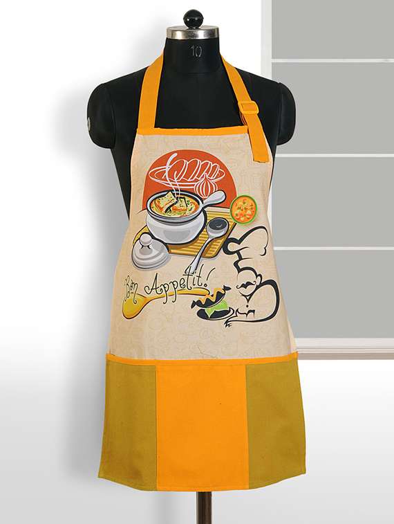 yellow and cream colour printed cotton apron