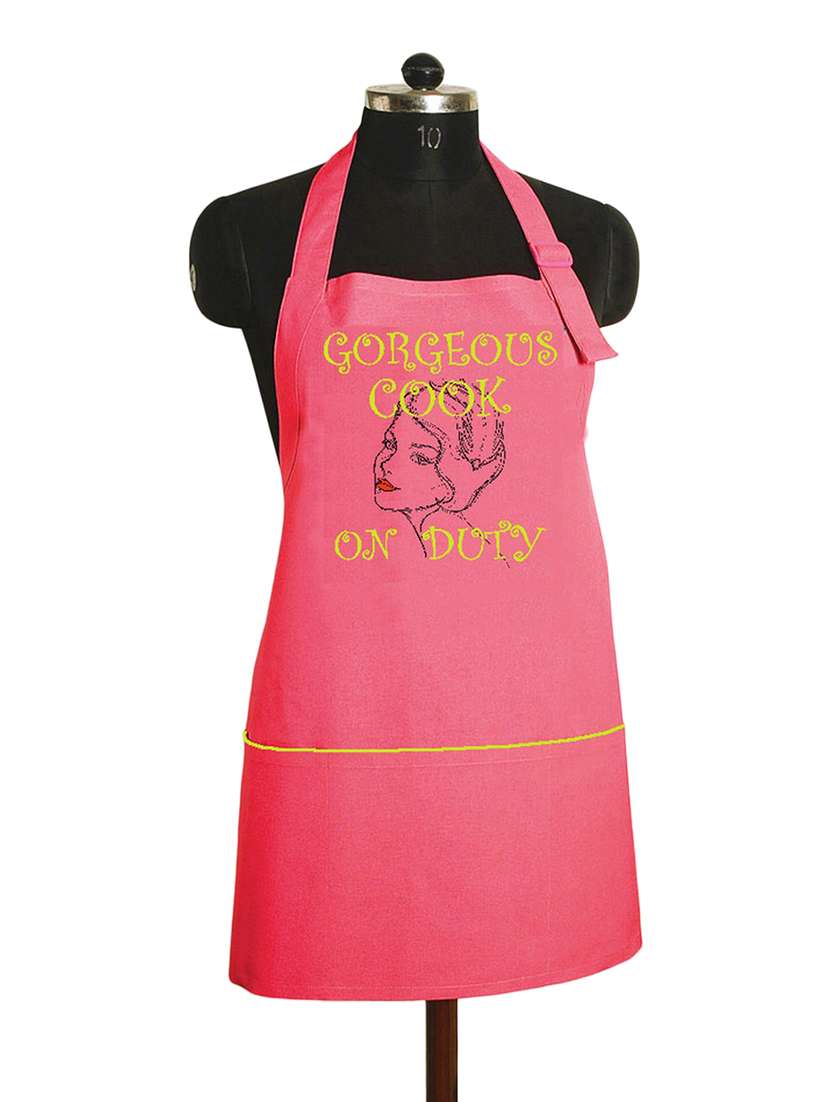 pink printed cotton apron