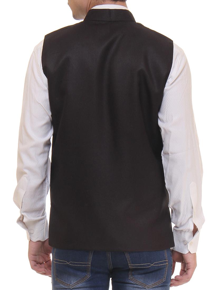 black cotton nehru jacket - 11764111 - Standard Image - 2