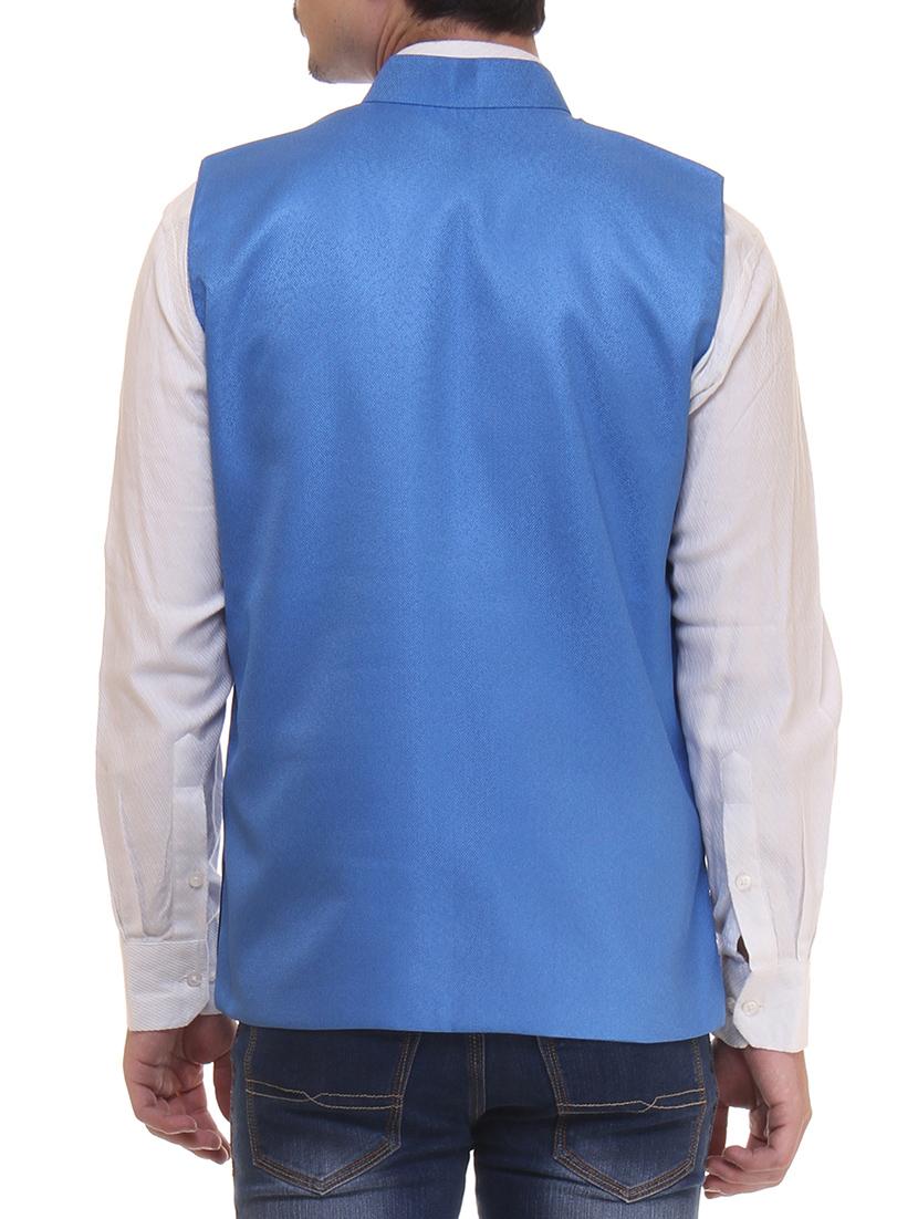 light blue cotton nehru jacket - 11764116 - Standard Image - 2
