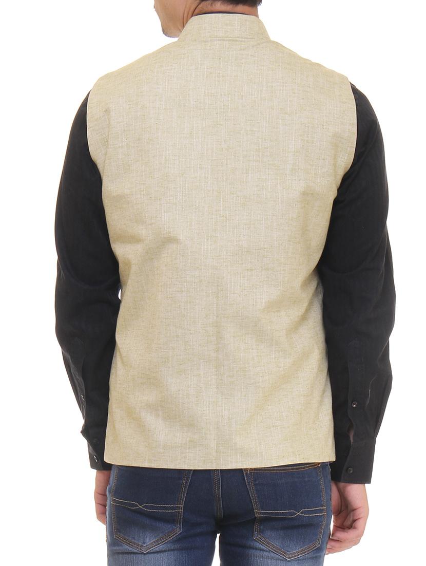 beige linen nehru jacket - 11764120 - Standard Image - 2