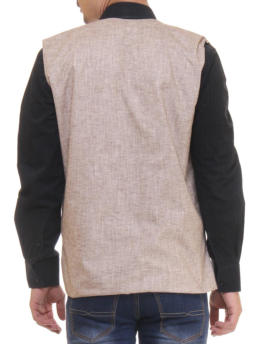 brown linen nehru jacket - 11764122 - Standard Image - 2