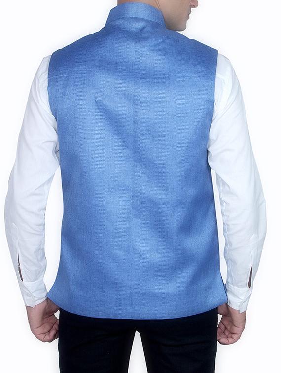 solid blue cotton nehru jacket - 11764174 - Standard Image - 2