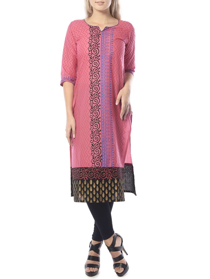 pink printed cotton kurta