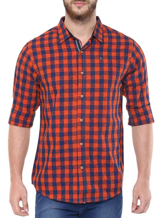orange cotton casual shirt