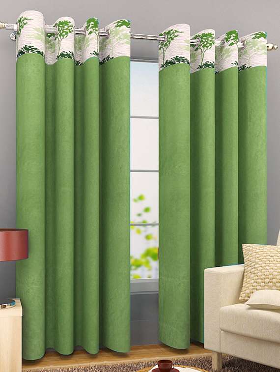 set of 2 green polyester curtain