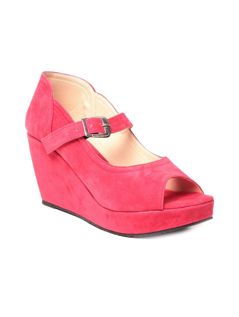 solid pink platform wedges