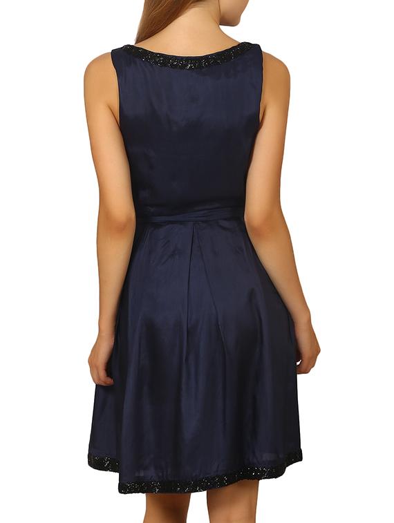 dark blue silk blend fit & flare dress - 11788430 - Standard Image - 2