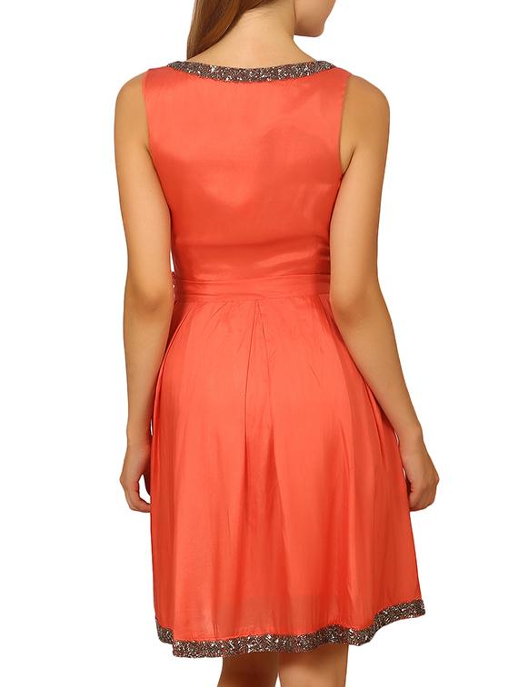 orange silk blend fit & flare dress - 11788431 - Standard Image - 2