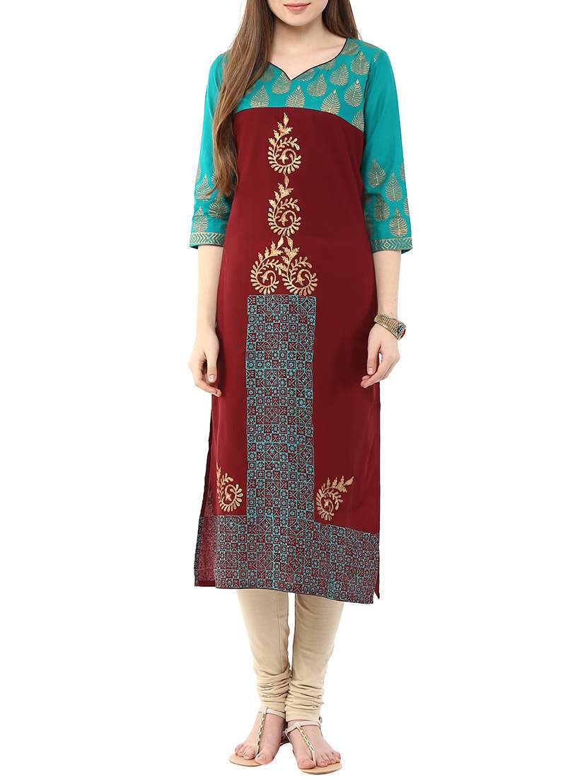 maroon cotton straight kurta