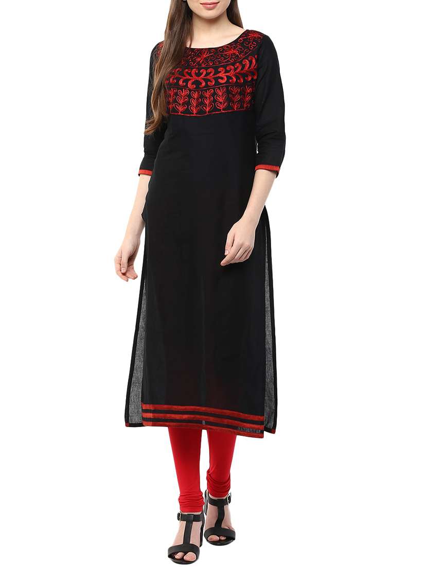 black cotton straight kurta