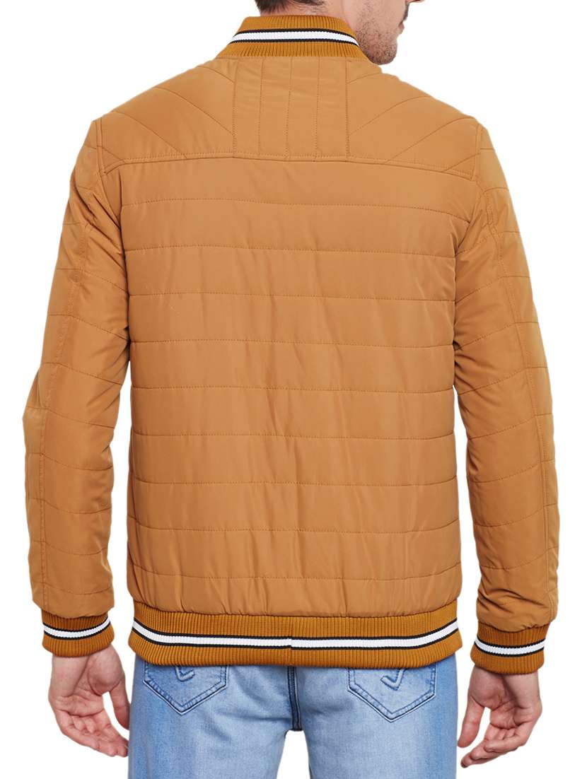 solid light brown cotton casual jacket - 11789681 - Standard Image - 2