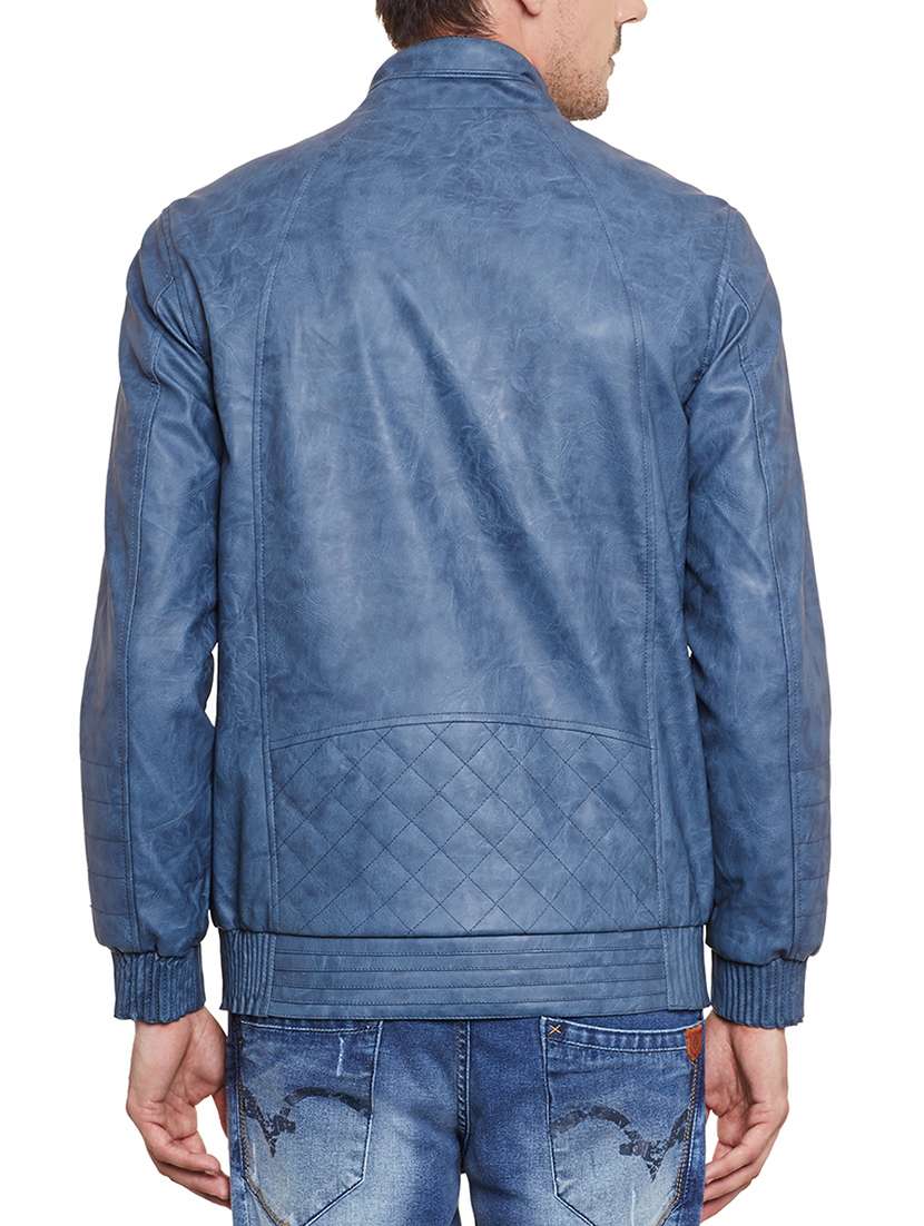 solid blue leatherette casual jacket - 11789683 - Standard Image - 2