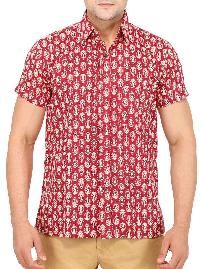 red printed cotton casual shirt