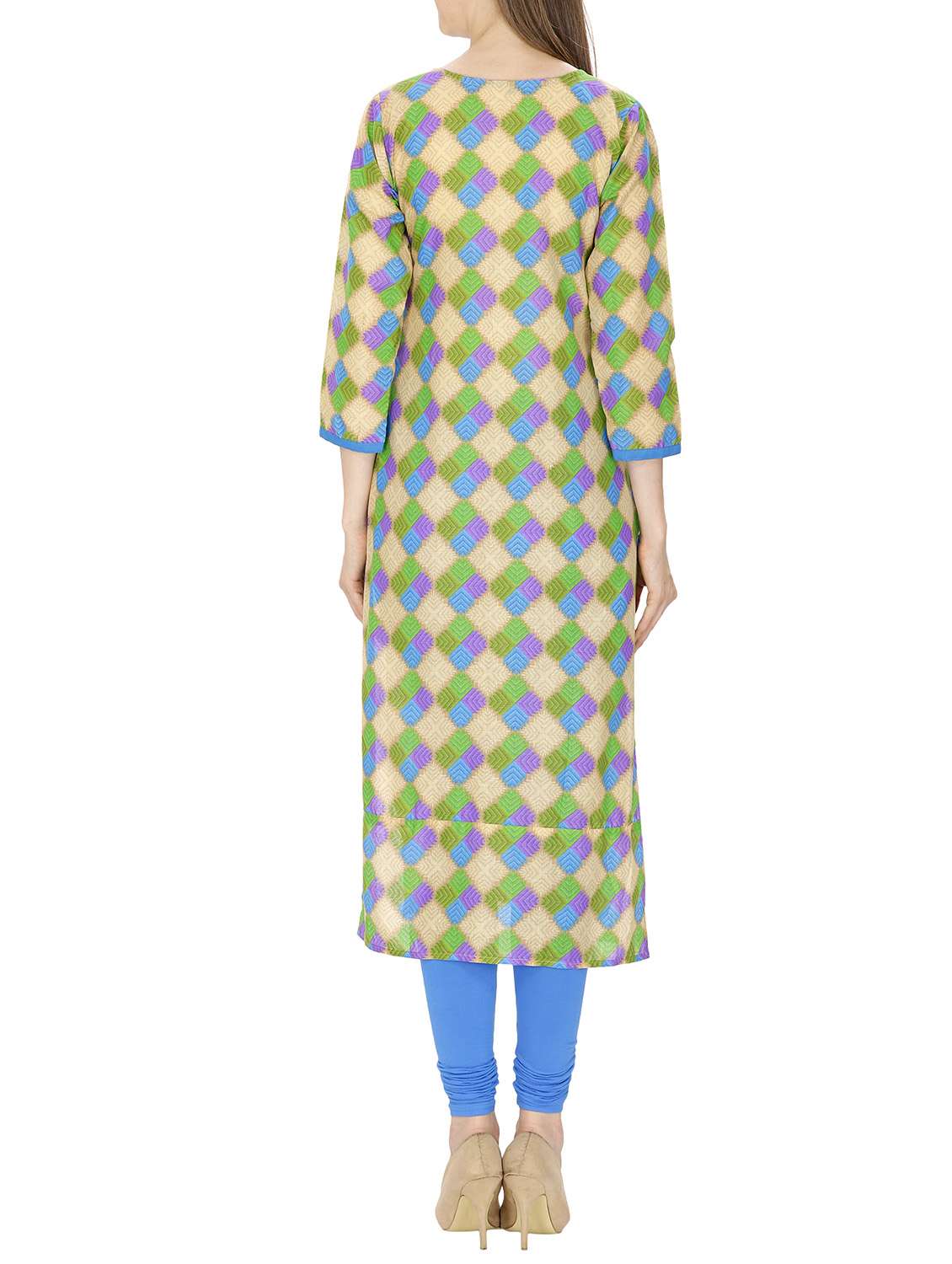 blue&green cotton high slit kurta - 11807953 -  Standard Image - 2