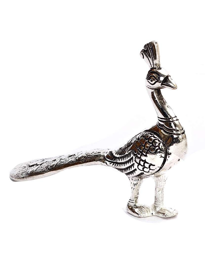 silver  metallic finish standing peacock
