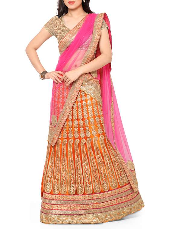 orange net embroidered  lehenga