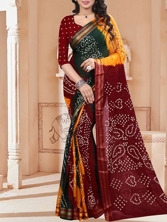 red cotton bandhani saree with blouse