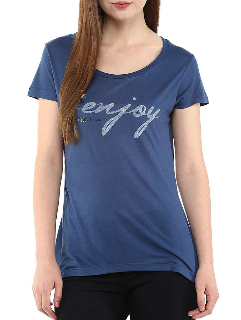 dark blue cotton printed tee