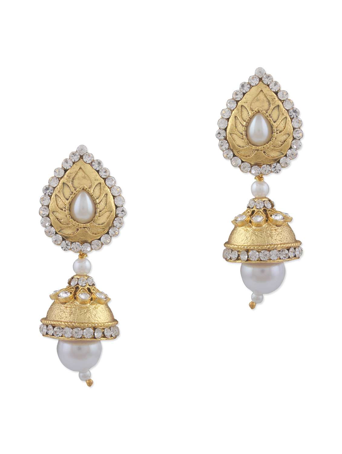 white studded metallic drop (set of 2) earrings