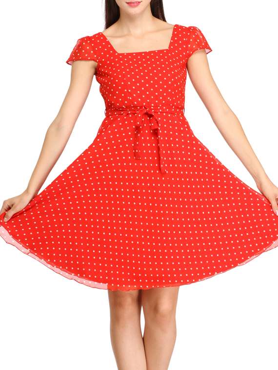 red georgette fit & flare dress