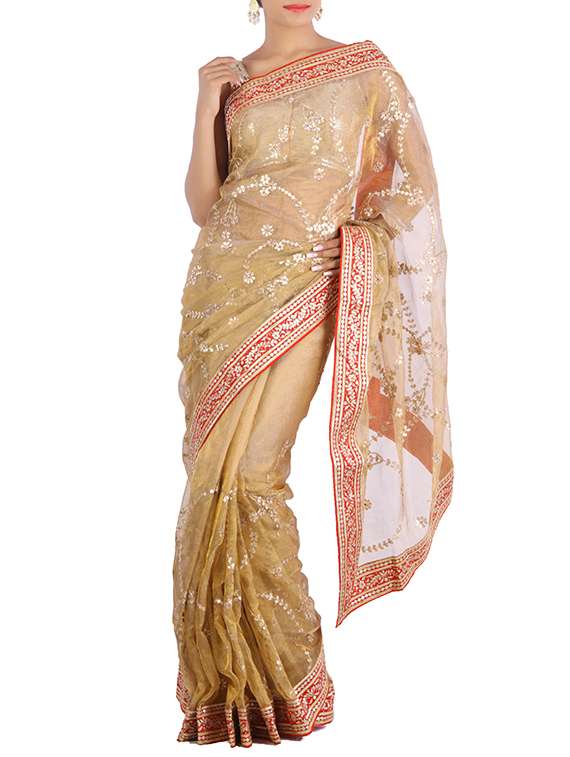 gold gota patti worked silk saree with blouse