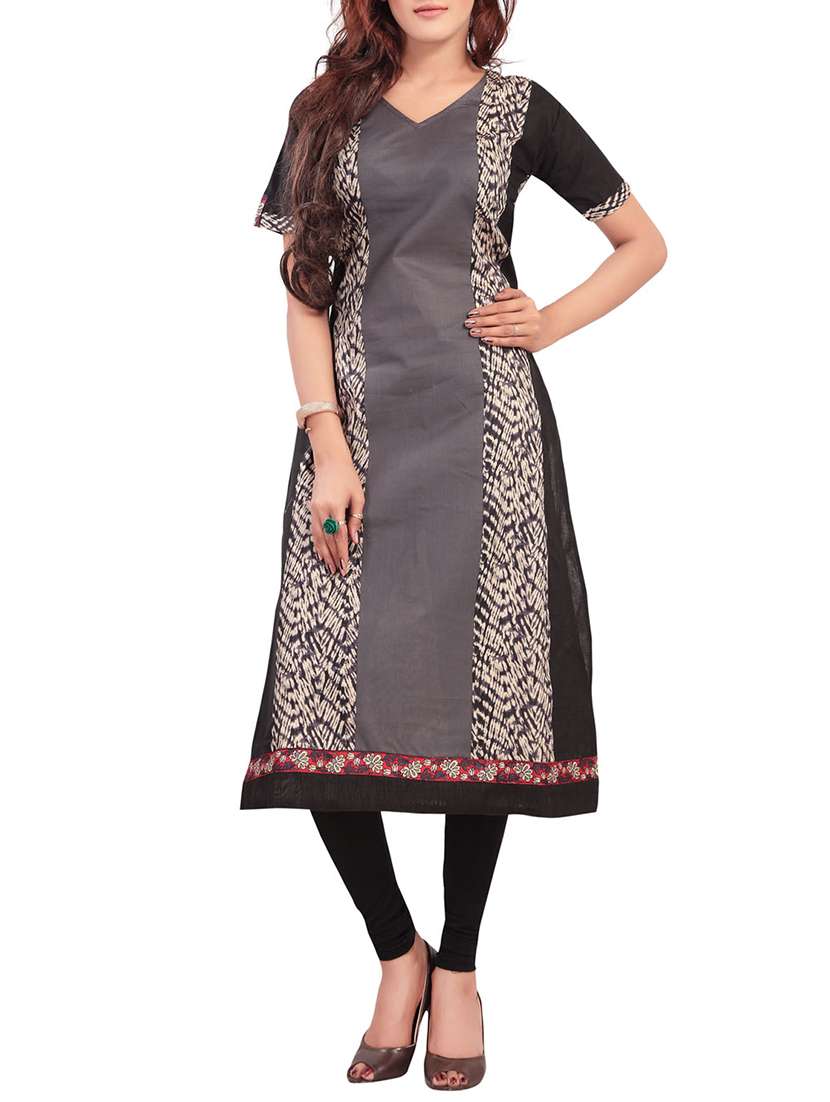 grey rayon printed straight kurta