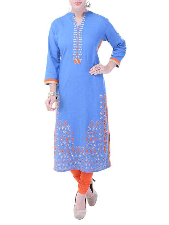 blue cotton straight kurta