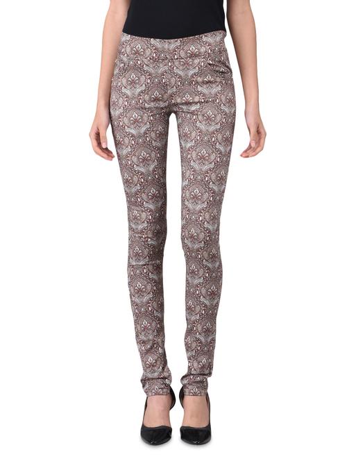 beige cotton lycra printed leggings - 1186190 - Standard Image - 0