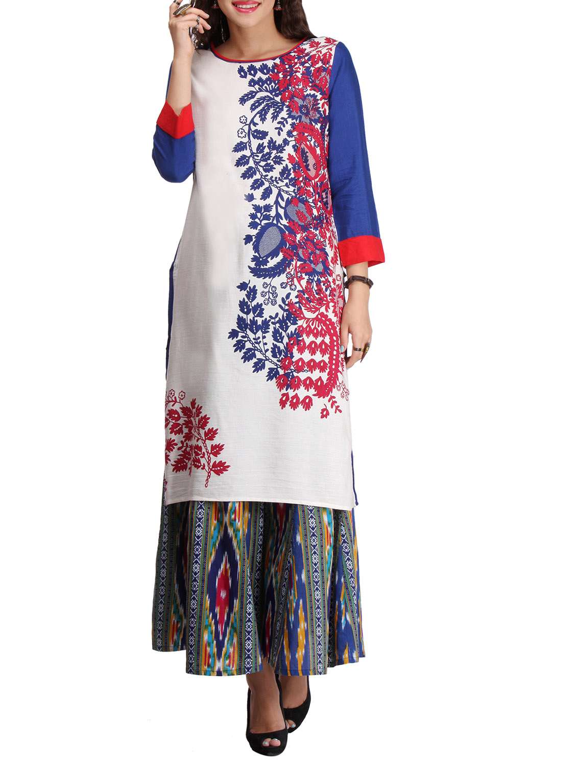 Varanga White Cotton Rayon Kurta With Palazzo