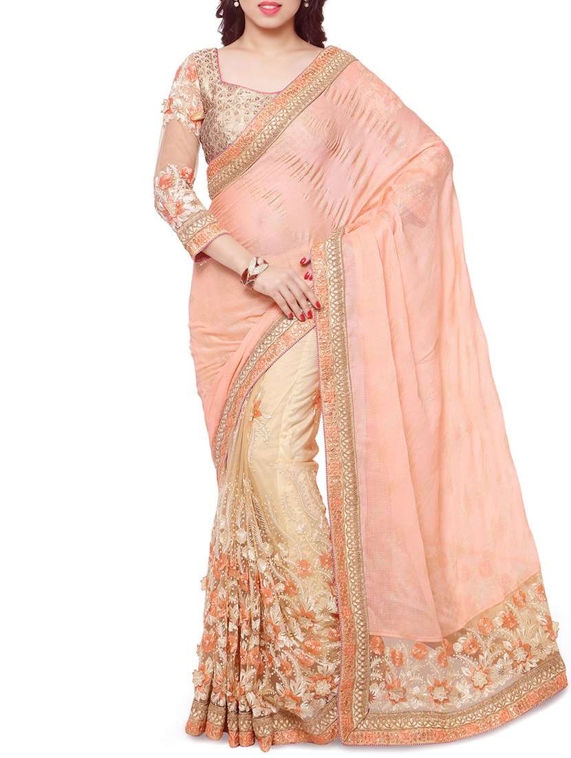 peach half and half georgette saree with blouse