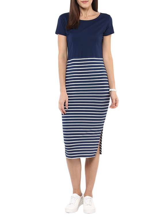 navy blue striped dress