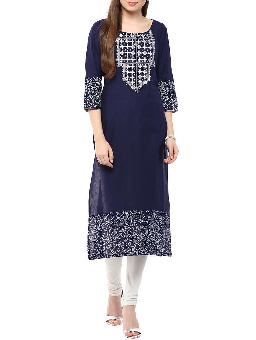 blue cotton straight kurta