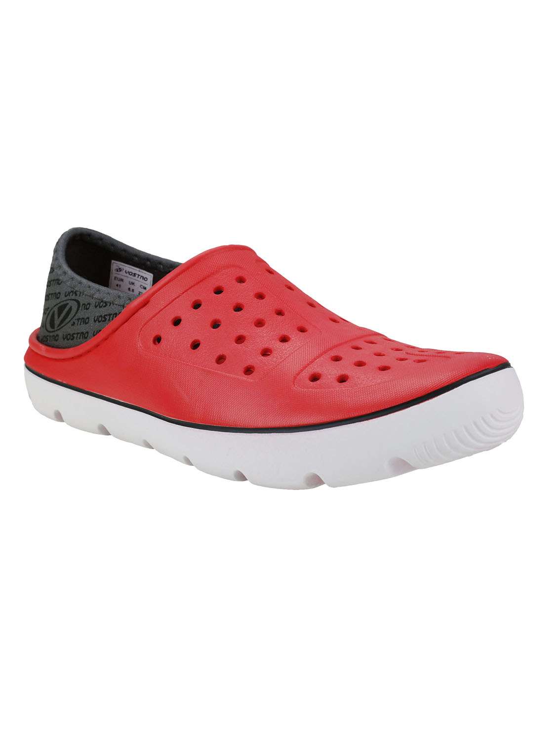 red slip on clog shoe