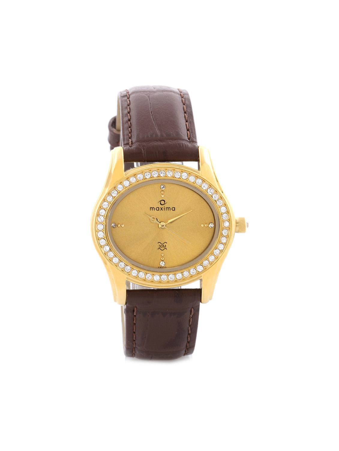 brown leather studded wrist watch