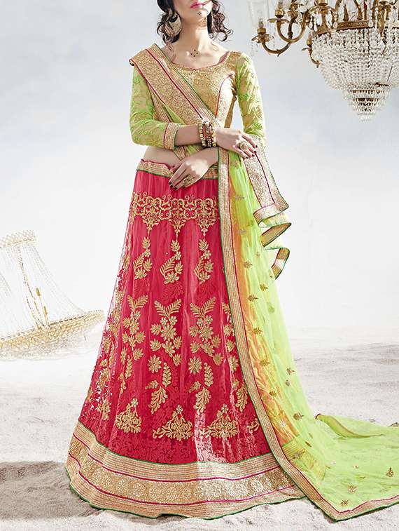 Pink Satin Panelled Lehenga
