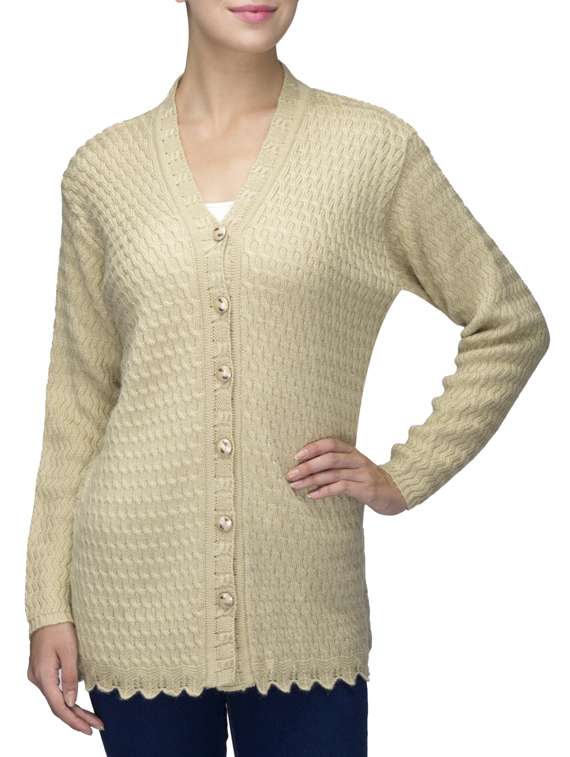 beige woolen casual cardigan