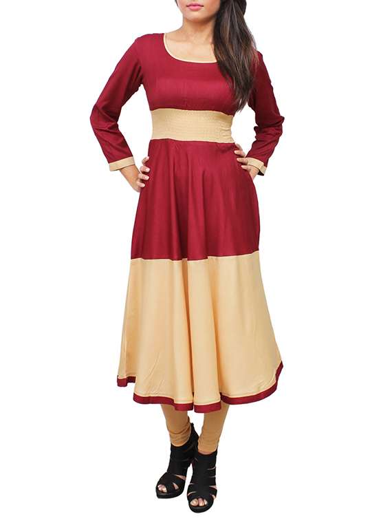 maroon rayon flared kurta