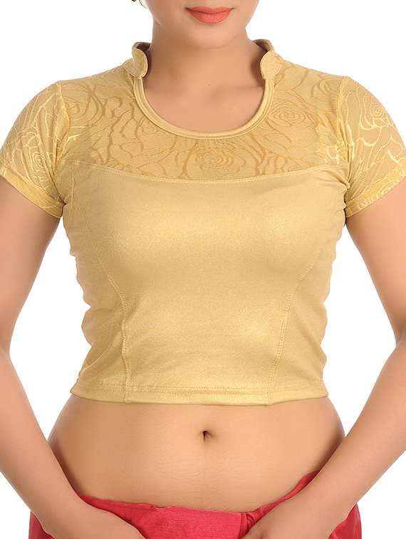 gold plain cotton lycra stitched blouse