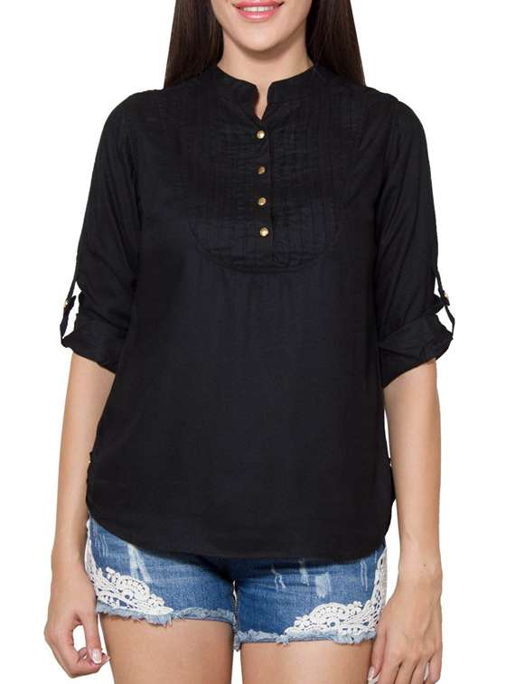 black cotton blend straight kurti
