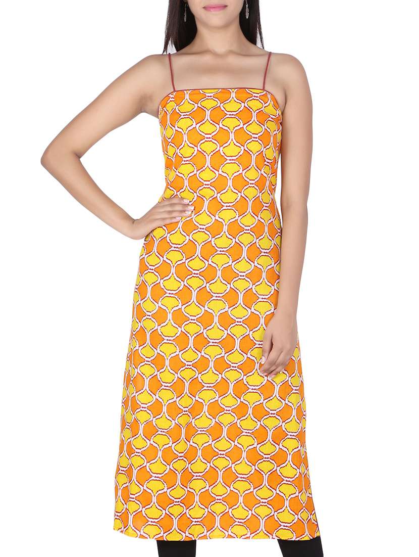 yellow cotton straight kurta