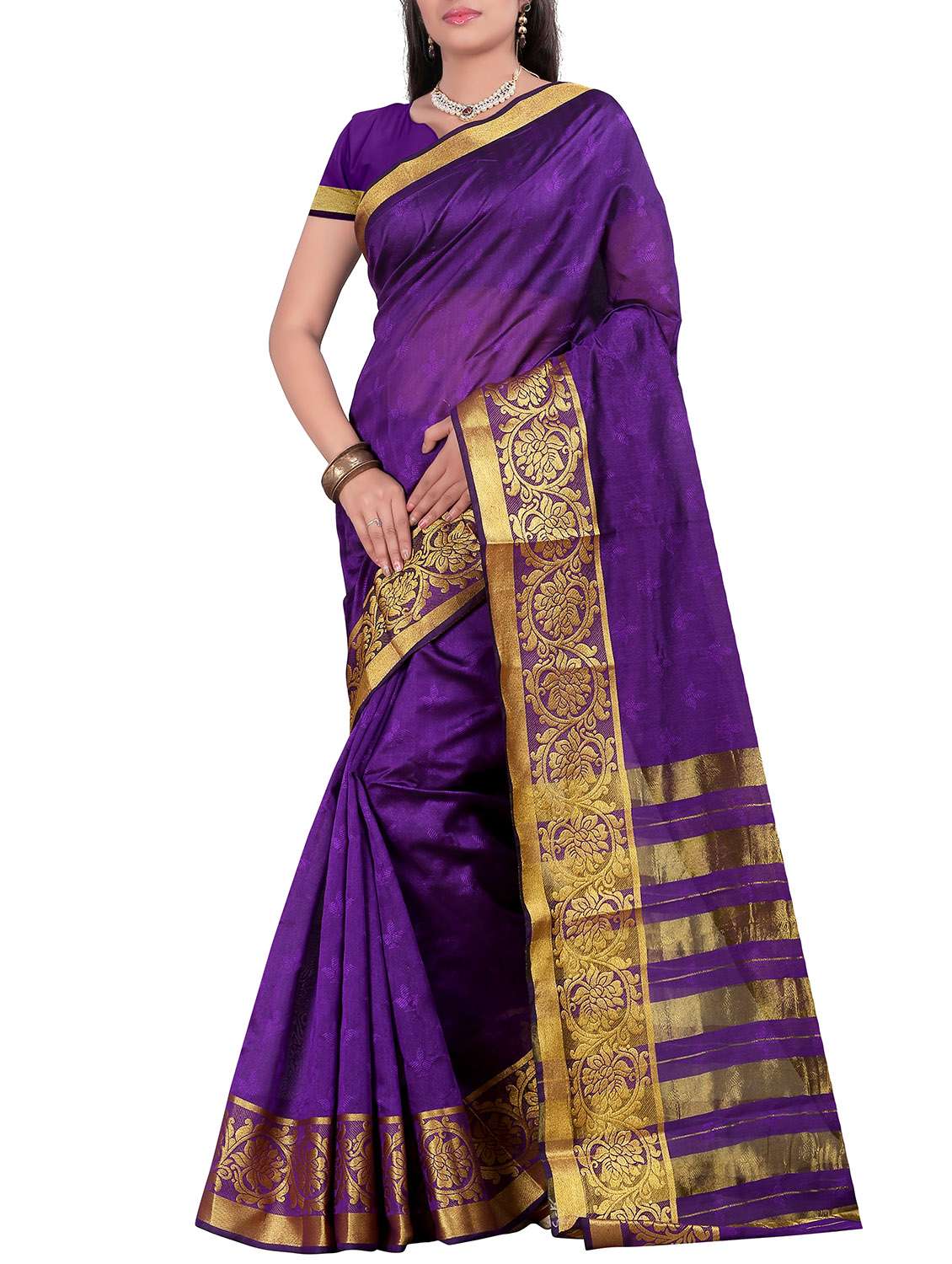 purple silk woven saree with blouse