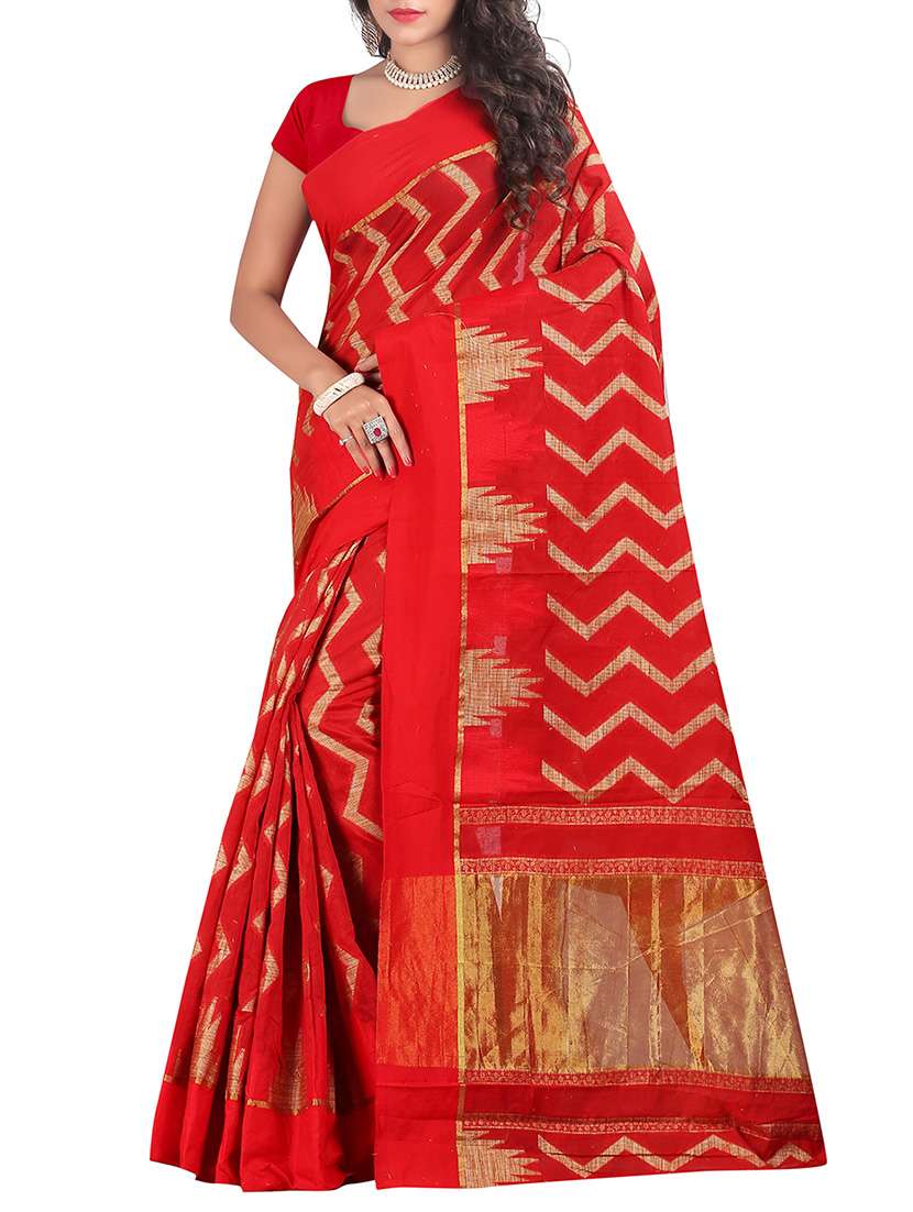 red woven saree with blouse