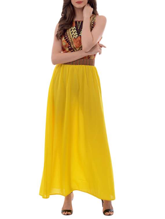 yellow printed maxi dress