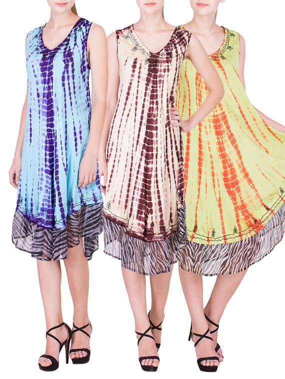 set of 3 embroidered a-line dress