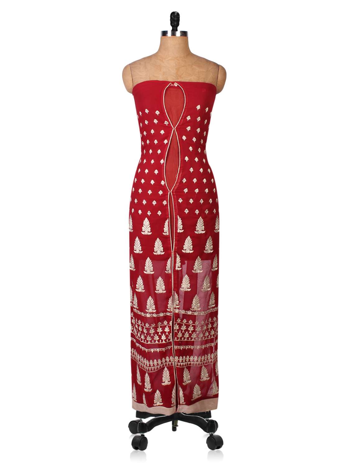 embroidered maroon unstitched suit set - 1199677 - Standard Image - 2