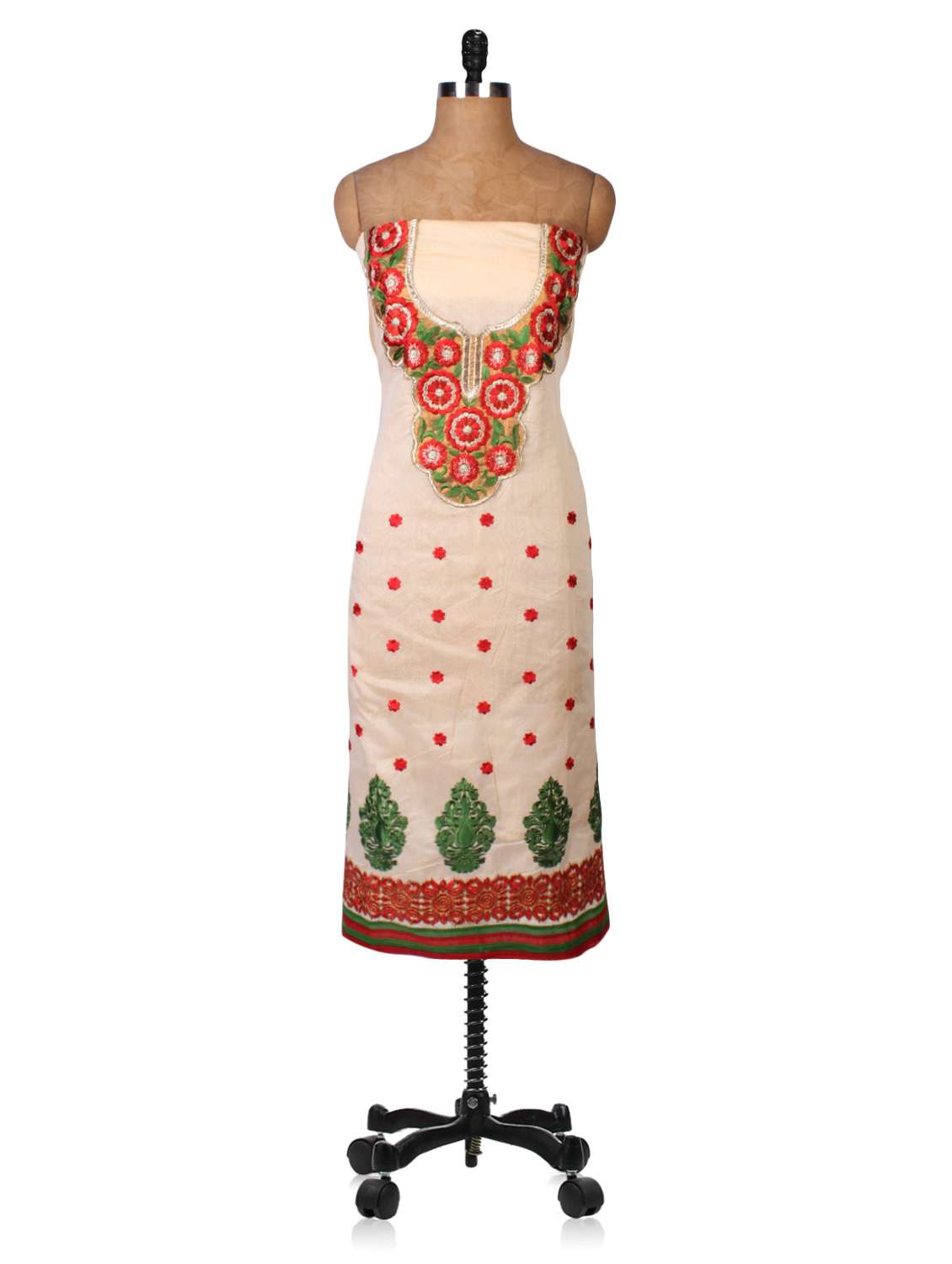 embroidered beige chanderi unstitched suit set - 1199697 -  Standard Image - 2