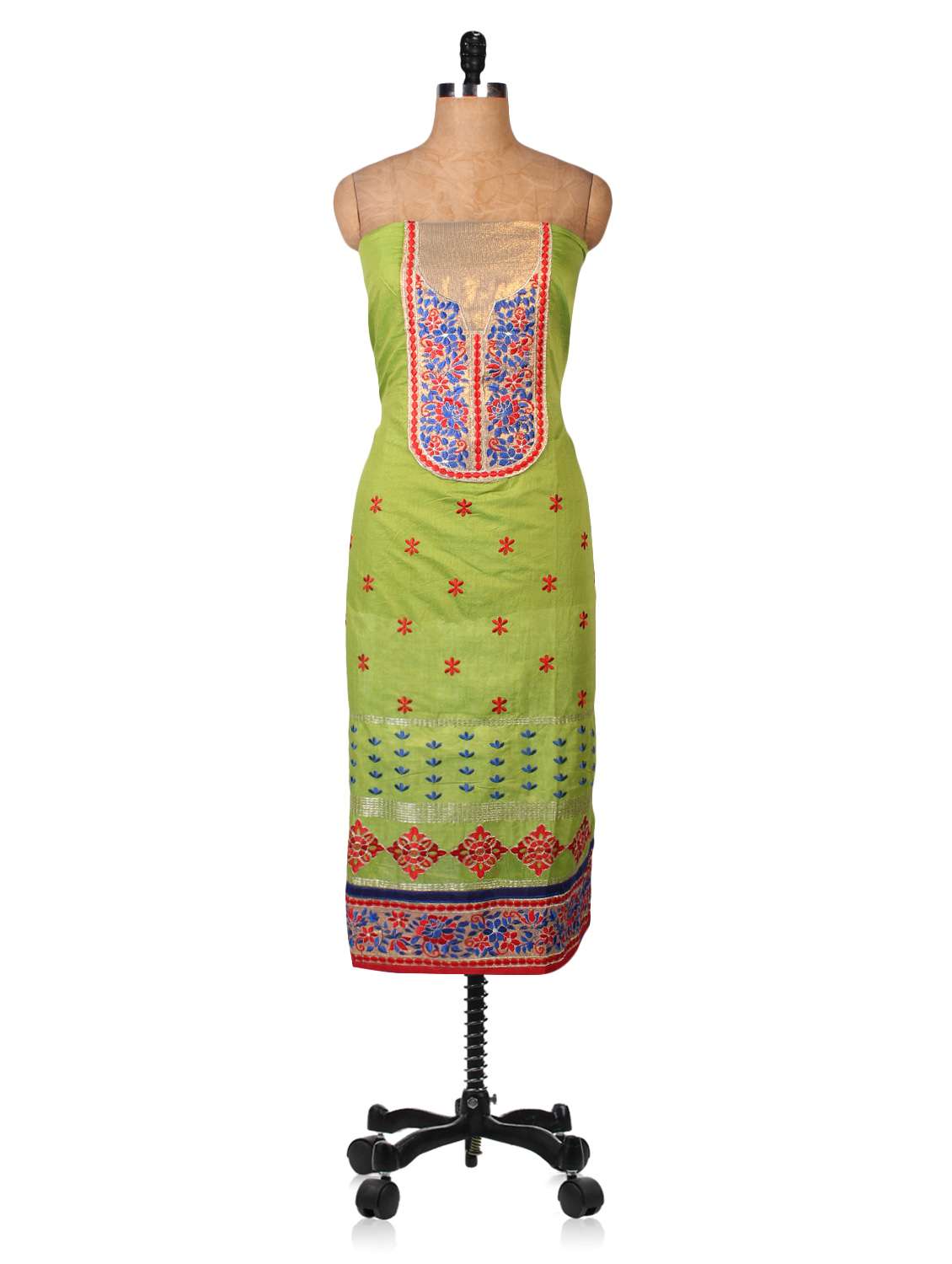 embroidered green chanderi unstitched suit set - 1199698 -  Standard Image - 2